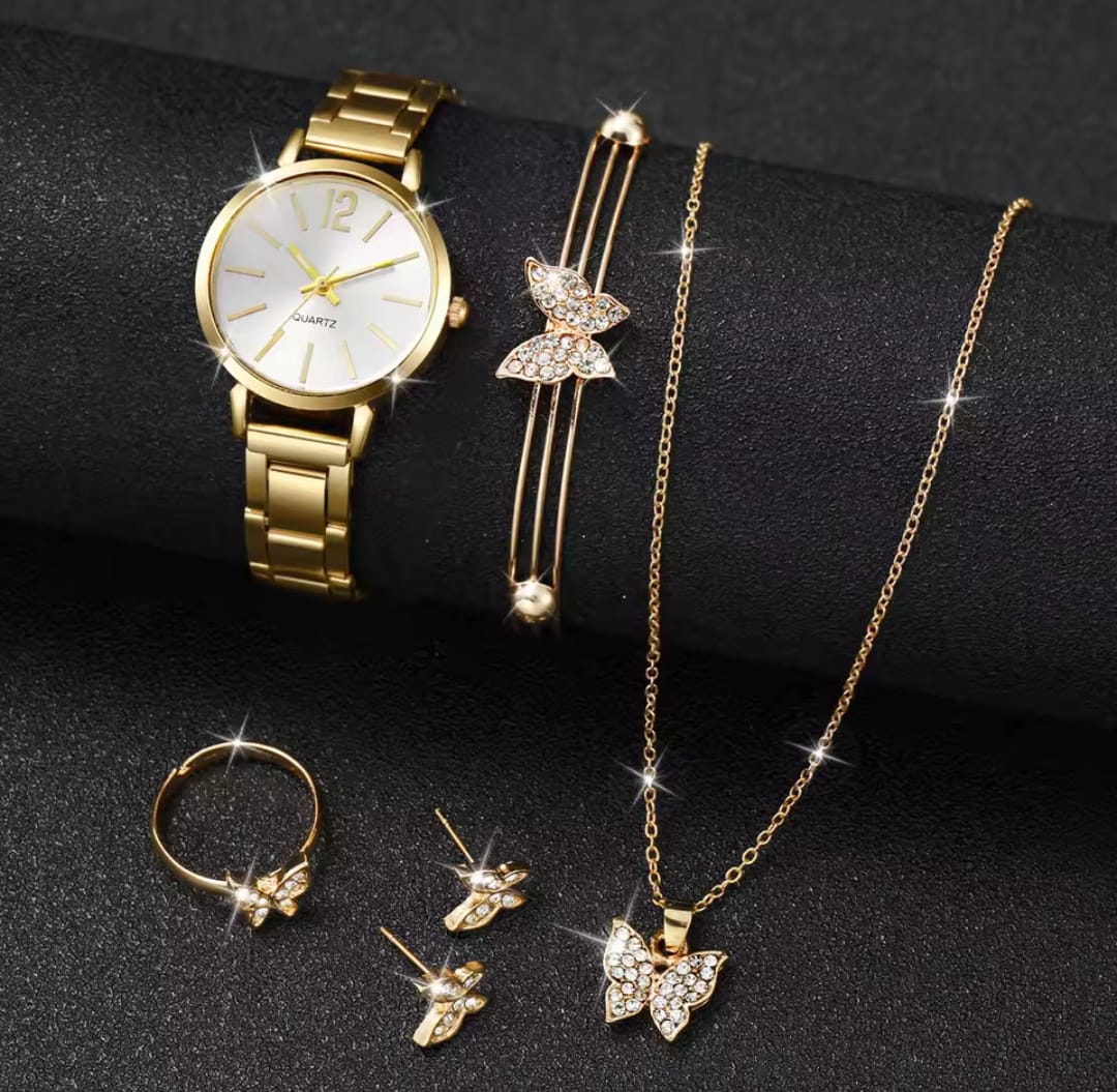 A imported Stylish Six Piece's Set Of Golden Women Quartz watches.