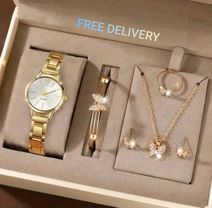 A imported Stylish Six Piece's Set Of Golden Women Quartz watches.